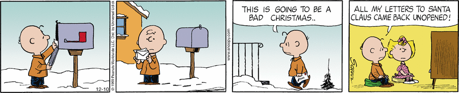 Peanuts Strip 10th December 2022 - the letters to Santa Claus came back…